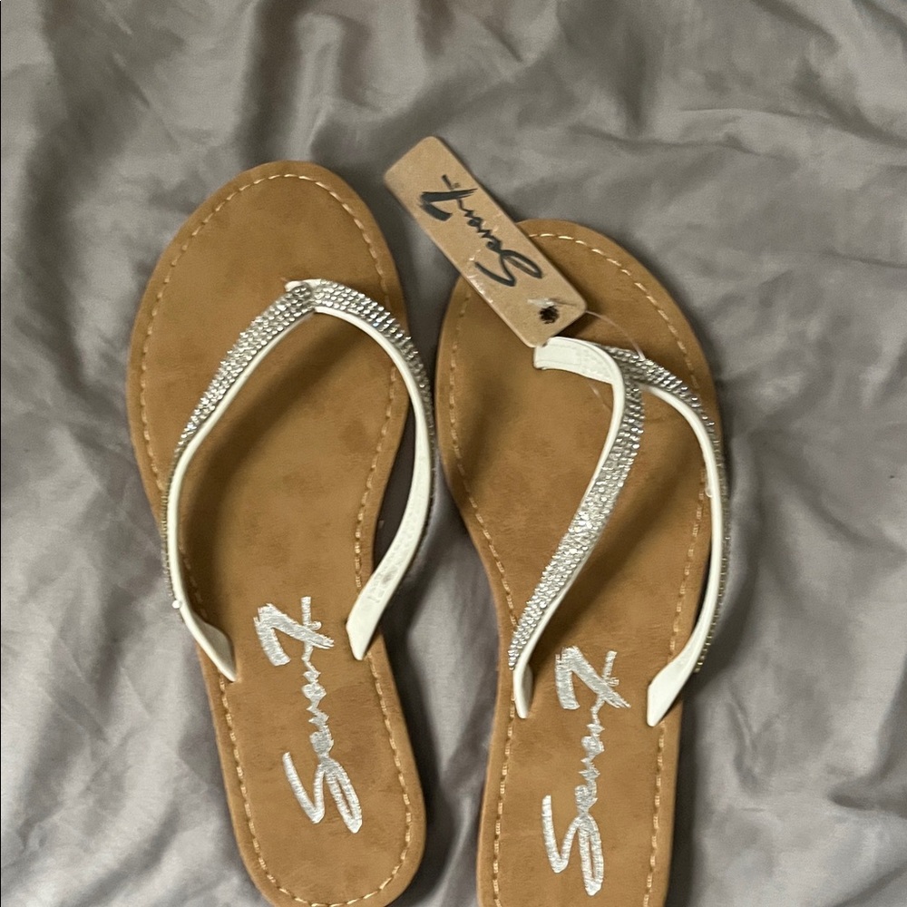 Seven7 Women's White and Bling Sandals